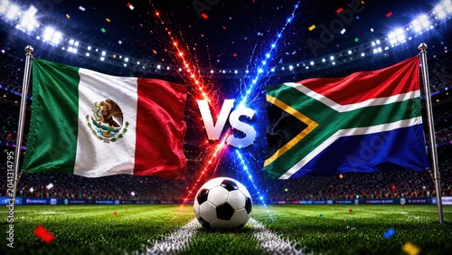 Exciting soccer match mexico vs south africa stadium arena digital art nighttime close-up view sports clash ,  2026