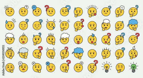 Set of various emoji expressing thoughts questions and emotions