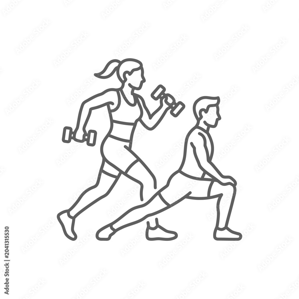 Fototapeta premium Man and woman training with dumbbells and lunges exercise.