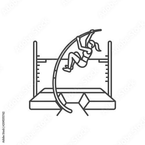 Tableau sur toile Female pole vaulter ascending over crossbar icon.