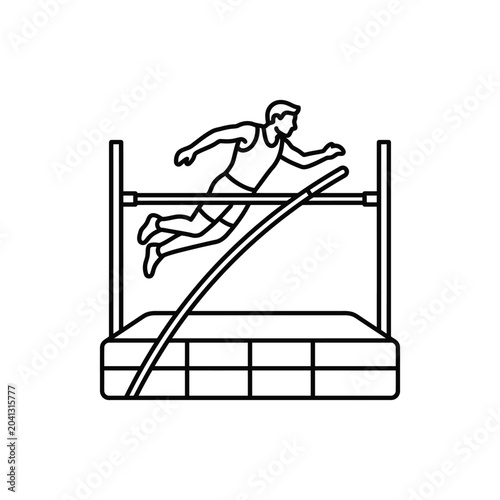 Bild auf Leinwand Male pole vaulter bending pole over mat icon.