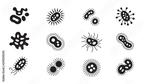 Konstfotografi Bacterial microorganism collection including various germ shapes and protozoa silhouettes