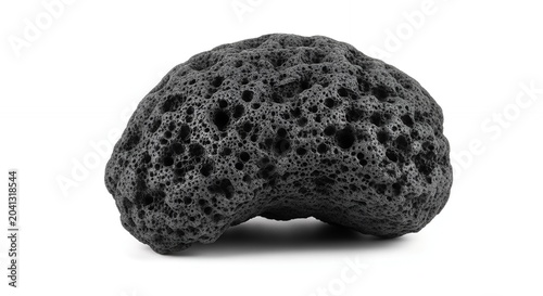 Porous Black Lava Rock Isolated on White Background.