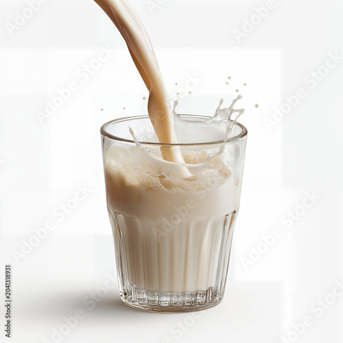 High Speed Milk Pour And Splash In Glass Isolated For Food Advertising