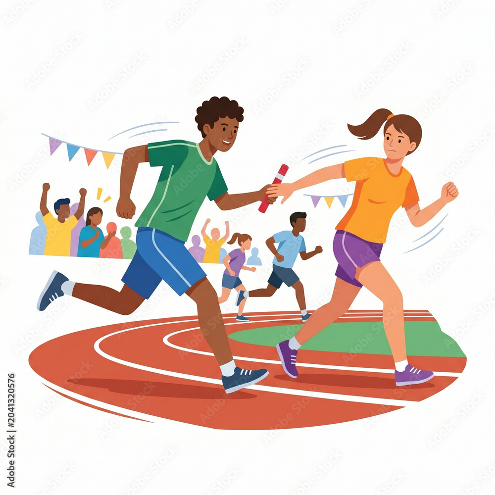 Fototapeta premium Young Athletes Competing in Track Running Race