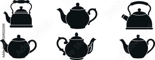 Quadro su tela Teapot And Kettle Silhouette Icons Set With Tea Pots For Kitchen Beverage Vector