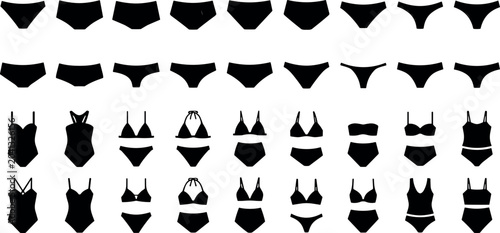 Bilde på lerret Women Underwear And Swimsuit Silhouette Icons Set With Bikini Bottoms Lingerie A