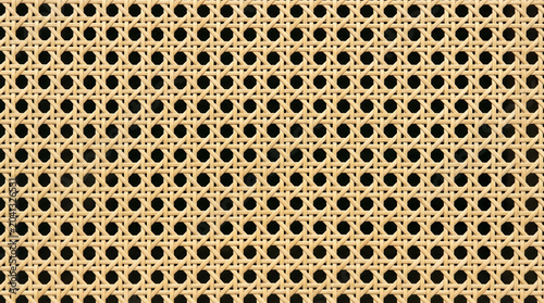 Minimalist octagonal rattan cane webbing pattern background texture in natural straw color.
