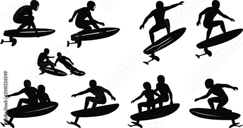 Canvastavla Silhouette illustrations of surfing and bodyboarding poses