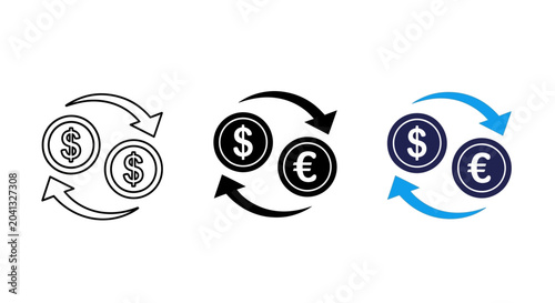 Tableau sur toile Currency exchange icons, dollar euro symbols, financial swap logos, money transf
