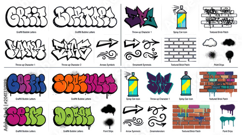 Graffiti Art Elements: Spray Paint, Brick Walls, Letters, and Arrows