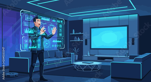 Futuristic Smart Home Control Interface with Digital Dashboard