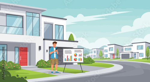 RealEstateAgentPresentingPropertyDataOutdoors