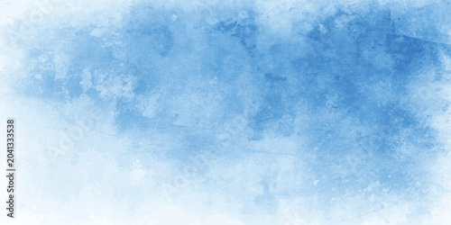 Abstract blue watercolor grunge background with sky clouds vintage paper texture rough painted surface design