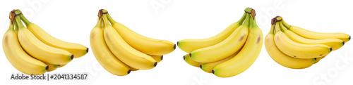 Foto A bright, inviting photograph of several ripe yellow bananas in various bunches, isolated on a transparent background