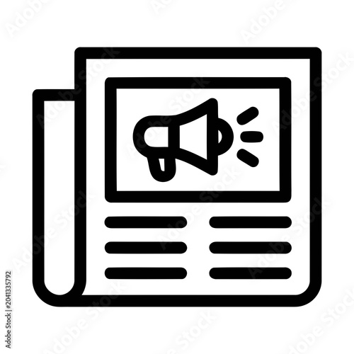 Outline Newspaper Icon with Megaphone Announcing Advertisement Communication Symbol