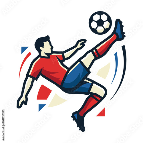 Valokuva Dynamic soccer player doing a mid-air bicycle kick action graphic vector illustration