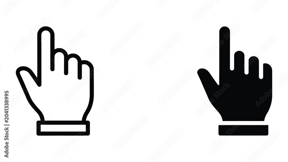 Fototapeta premium Hand cursor icon set in outline and solid glyph style vector