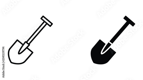 Shovel icon set in outline and solid glyph style vector