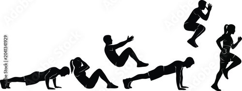 Foto Black Silhouette of Man Doing Push Ups and Bodyweight Exercise Isolated on White