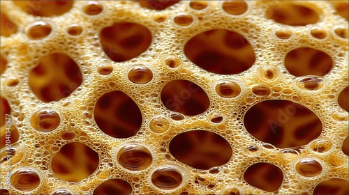 Golden Coffee Foam Bubbles Forming Abstract Pattern in Close Up