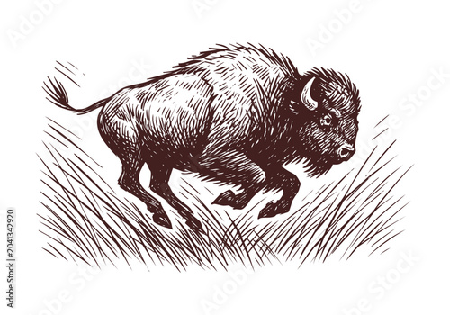 Vintage Hand Drawn Bison and Buffalo Sketch Vector Illustration Bundle for Wildlife Education and Western Design