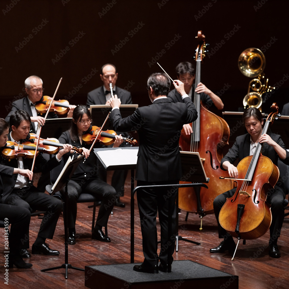 Fototapeta premium Neon Glow Music Orchestra Kids. Symphony Orchestra Performance