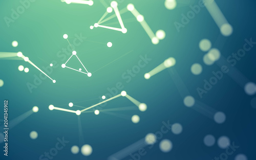 Abstract background. Molecules technology with polygonal shapes, connecting dots and lines. Connection structure. Big data visualization.
