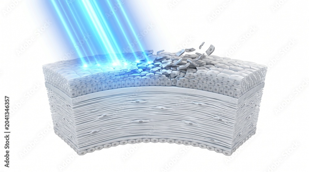 Fototapeta premium 3D Microscopic View of Corneal Epithelial Cell Damage caused by Solar UV Radiation