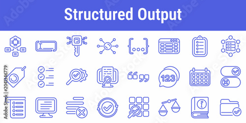 Tableau sur toile Structured output line icons with schema format validation tables checklists tok