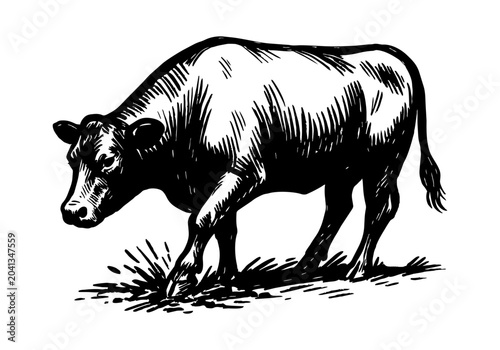 Vintage Hand Drawn Black Angus Cattle Sketch Vector Illustration Collection for Farm, Ranch, and Butcher Shop Branding