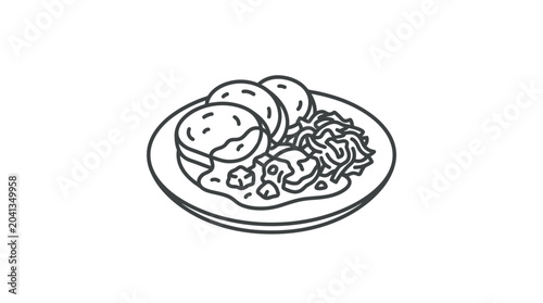 Fotografie Dinner plate with meat potatoes and vegetables line art