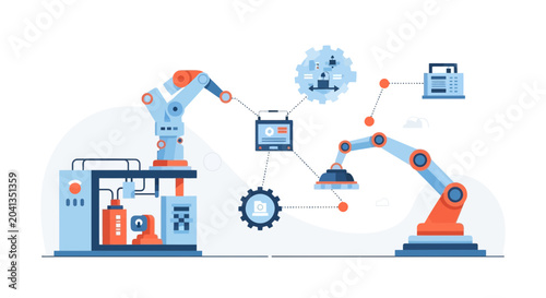 Robotic Arms in Automated Factory, Industry 4.0 Concept