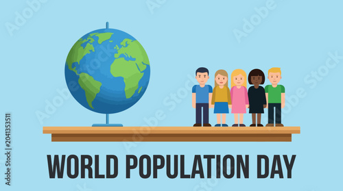 balance scale with globe and people illustration for world population day