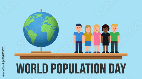 balance scale with globe and people illustration for world population day