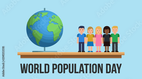 balance scale with globe and people illustration for world population day