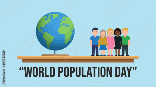 balance scale with globe and people illustration for world population day