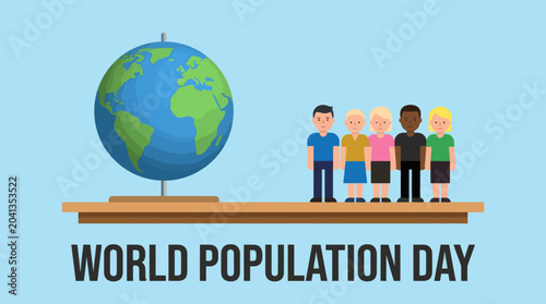 balance scale with globe and people illustration for world population day