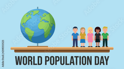 balance scale with globe and people illustration for world population day