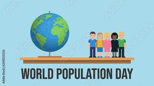 balance scale with globe and people illustration for world population day