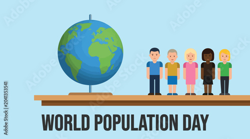 balance scale with globe and people illustration for world population day