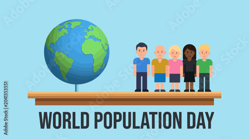 balance scale with globe and people illustration for world population day