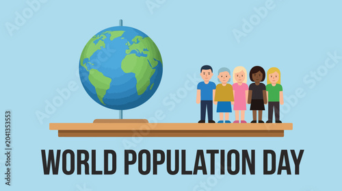 balance scale with globe and people illustration for world population day