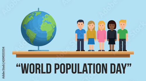 balance scale with globe and people illustration for world population day
