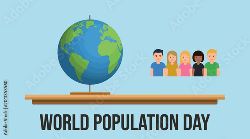 balance scale with globe and people illustration for world population day