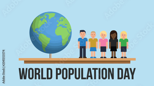 balance scale with globe and people illustration for world population day