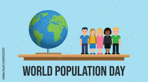 balance scale with globe and people illustration for world population day