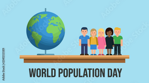 balance scale with globe and people illustration for world population day