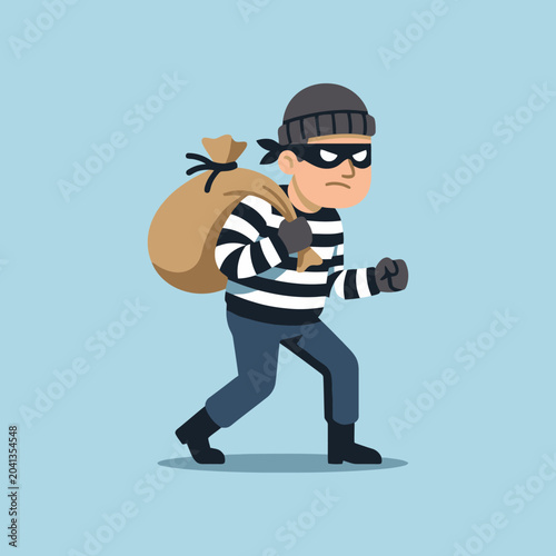 Fotografía A cartoon burglar sneaking away with a heavy brown sack