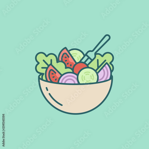 A simple flat vector illustration of a fresh vegetable salad bowl